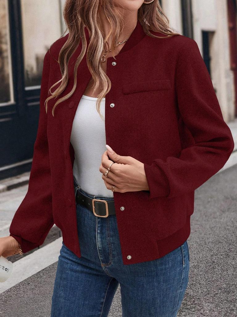 Women's Casual Color Three-quarter Sleeve Pocket Shirt Jacket