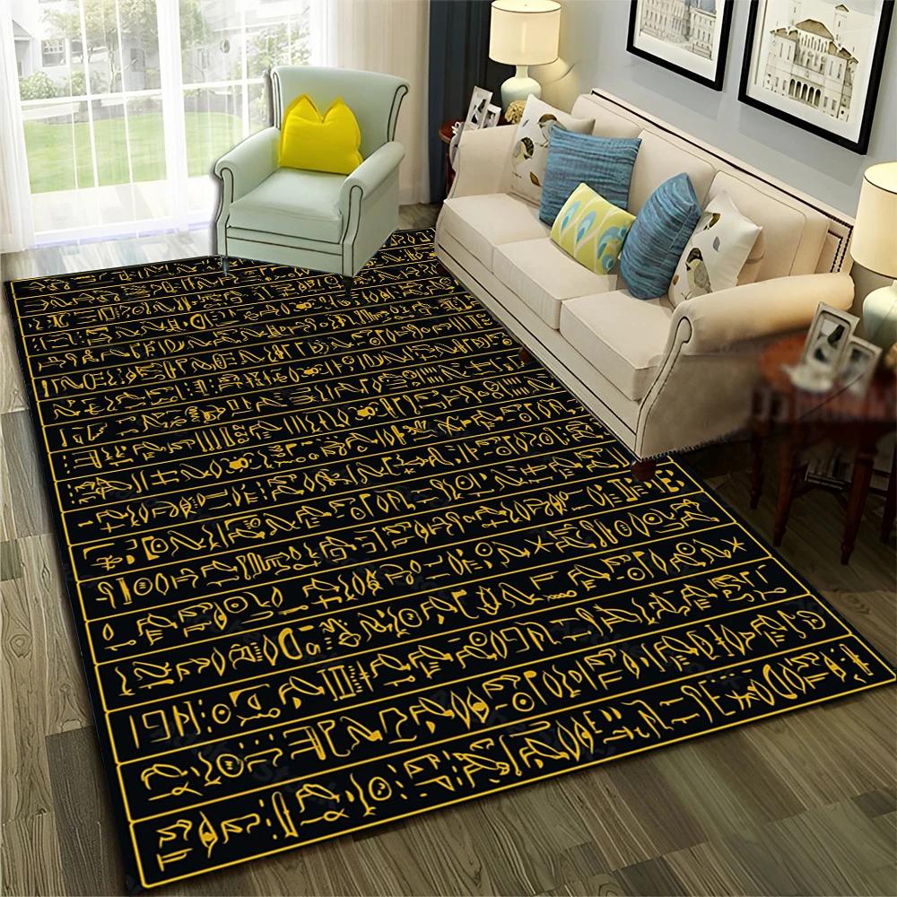 3D Egyptian Pharaoh Hieroglyphics Carpet Rug for Home Living Room Bedroom Sofa Doormat Decor,kids Area Rug Non-slip Floor Mat