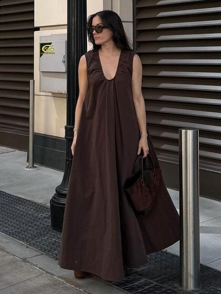 Ärmelloses Kleid Europäischer und Amerikanischer Sommer Neu Reine Baumwolle Urlaub Lässig U-Ausschnitt Locker Lang Kleid Kleid