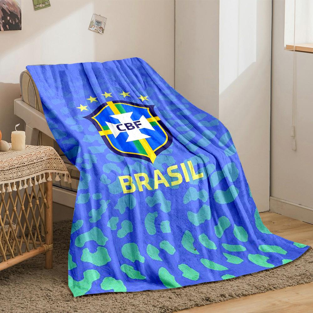 Brazil Themed Blue Designed Flannel Blanket for Bedroom, Living Room, Sofa, and Nap