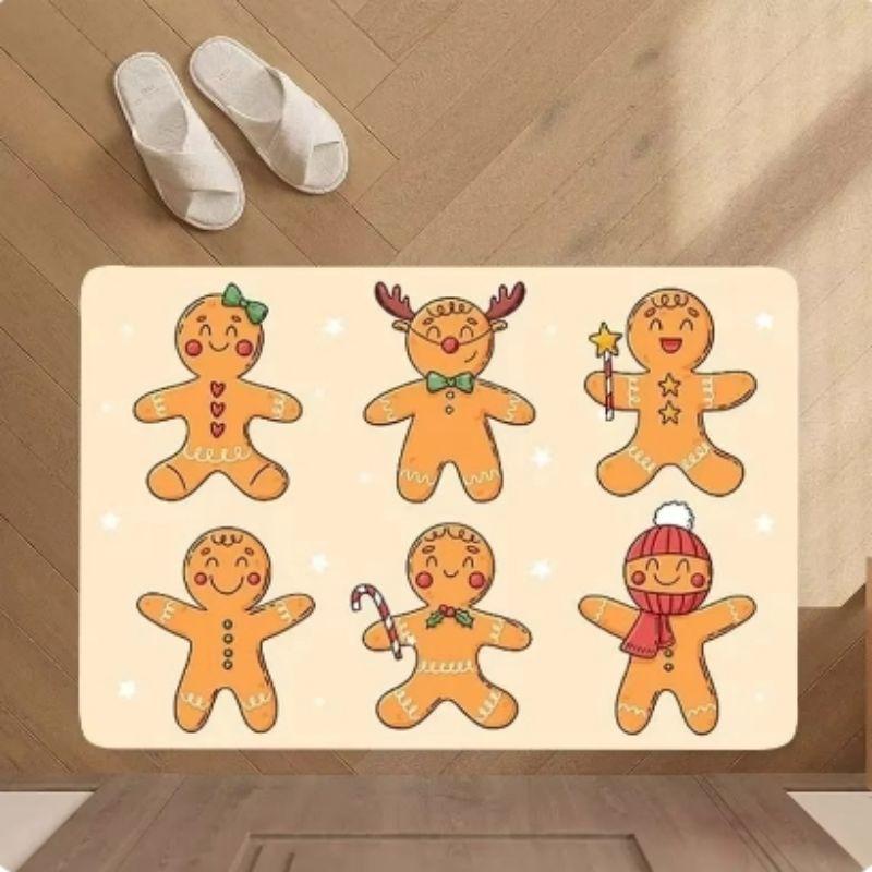 Christmas Gingerbread Man Pattern Floor Mat Merry Christmas Area Carpet Home Decor Indoor Outdoor Welcome Mat