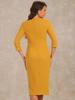 Allegra K Ledig Midiklänning, Enfärgad, Rund Halsringning, 3/4 Ärmar, Slits, för Arbete, Dam, Gul, Storlek M