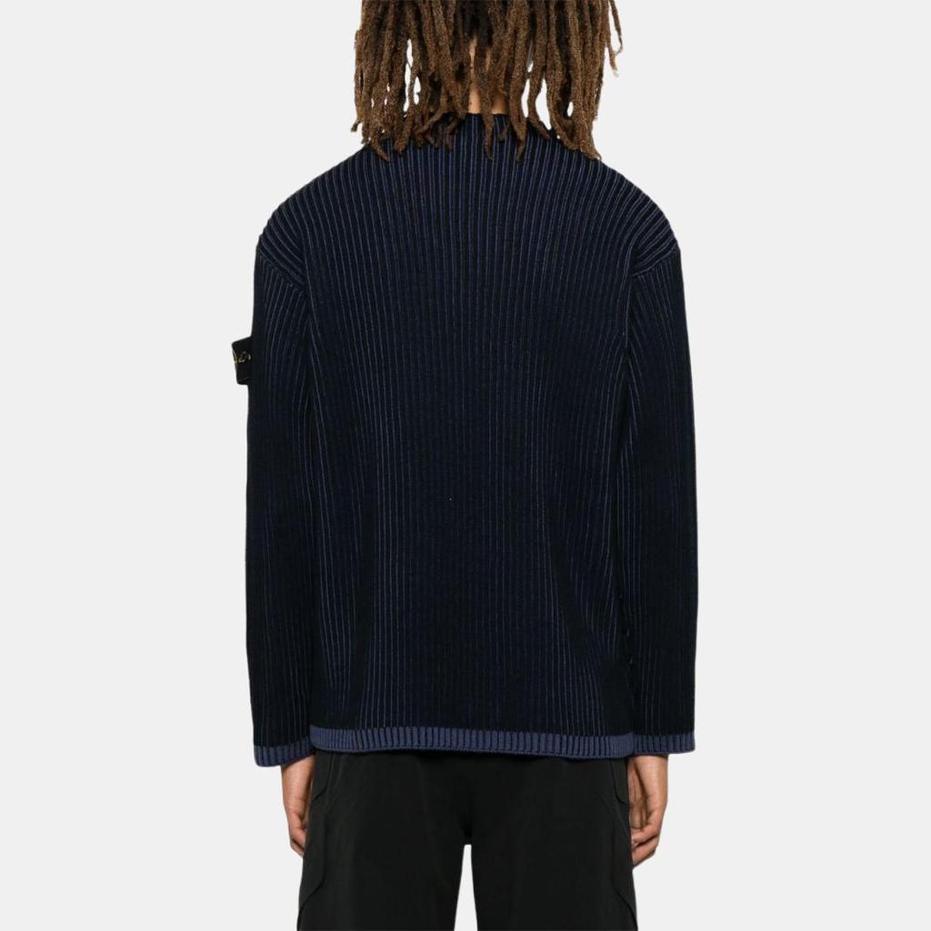 STONE ISLAND Logo Round Neck Pullover Sweater Men Sweater Navy-Blue 8115532C1-V0020