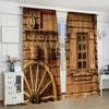 2 pièces - Rideaux imprimés motif porte de grange maison en bois rétro, décorations de fenêtre, décorations de maison, décorations de pièce