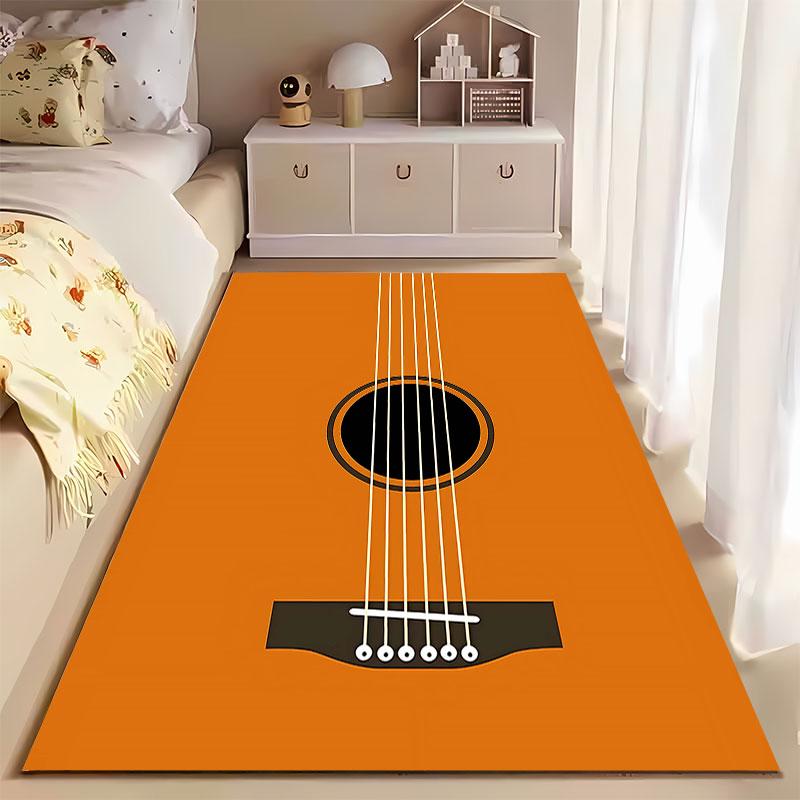 Guitar Theme Orange Carpet suitable as a non-slip mat for the living room or bedroom sofa