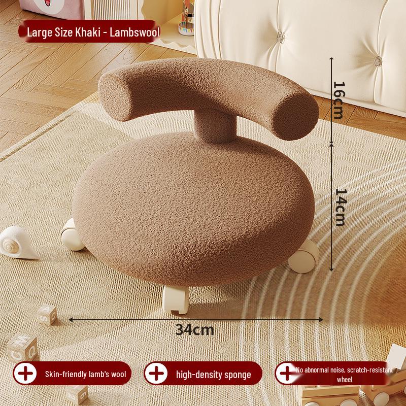 Cream Low Stool with Backrest and Universal Wheels - Ideal for Home, Grout, and Children's Use, Silent Sliding Design