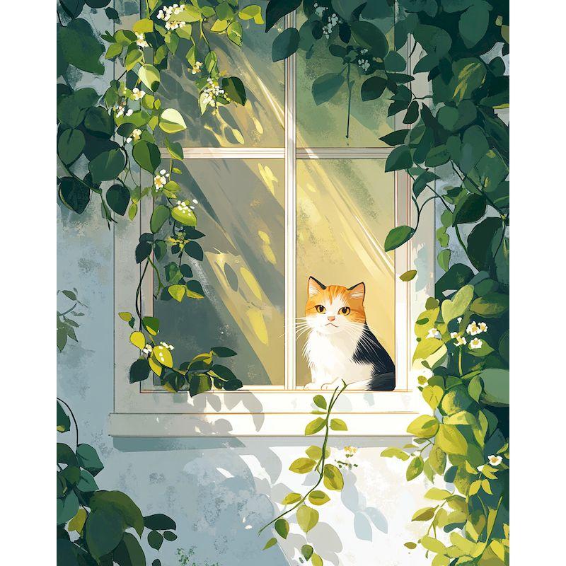 Ölgemälde-Paket DIY Malen nach Zahlen Basteln für Erwachsene Fenster Katzen Bild Ausmalen Nummer Zeichnung auf Leinwand Heimdekoration