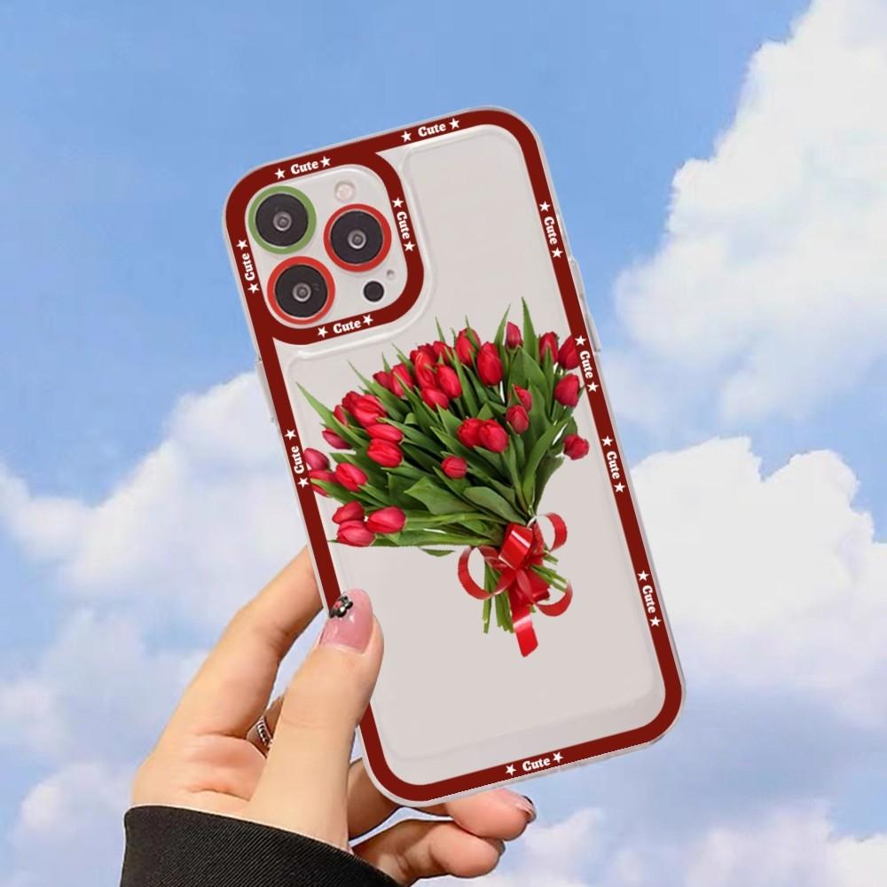 Red Poppies Tulip Rose Phone Case For iPhone 15 11 12 13 14 Mini Pro Max XR X XS TPU Clear Case
