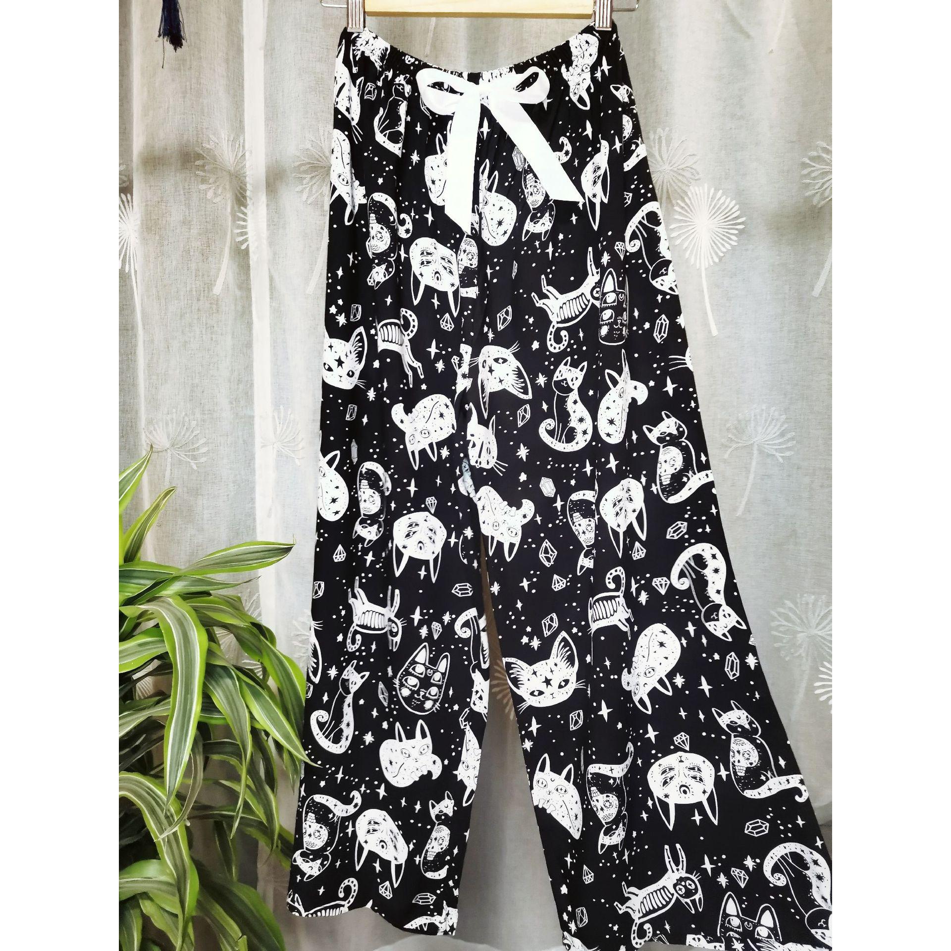 

Летние хлопковые шелковые пижамы женские свободные широкие брюки с принтом One Size