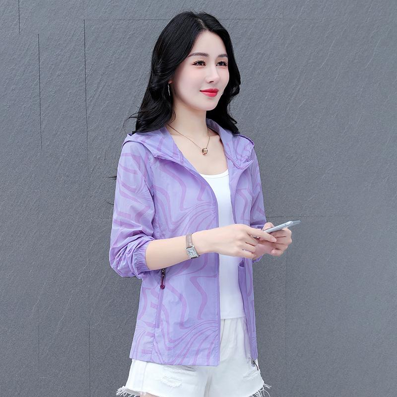 

Women S Fashion Loose Casual Outdoor Sunscreen Clothes Spring and Summer Ice Silk Quick Drying Uv Resistant Hooded Coat 4XL фіолетовий