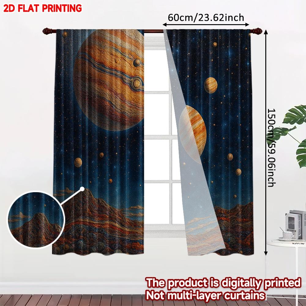 2D flat printing 2pcs Curtain Cosmic Planetary Landscape Digital Printed Polyester Drapes Festive Curtains Use for living room