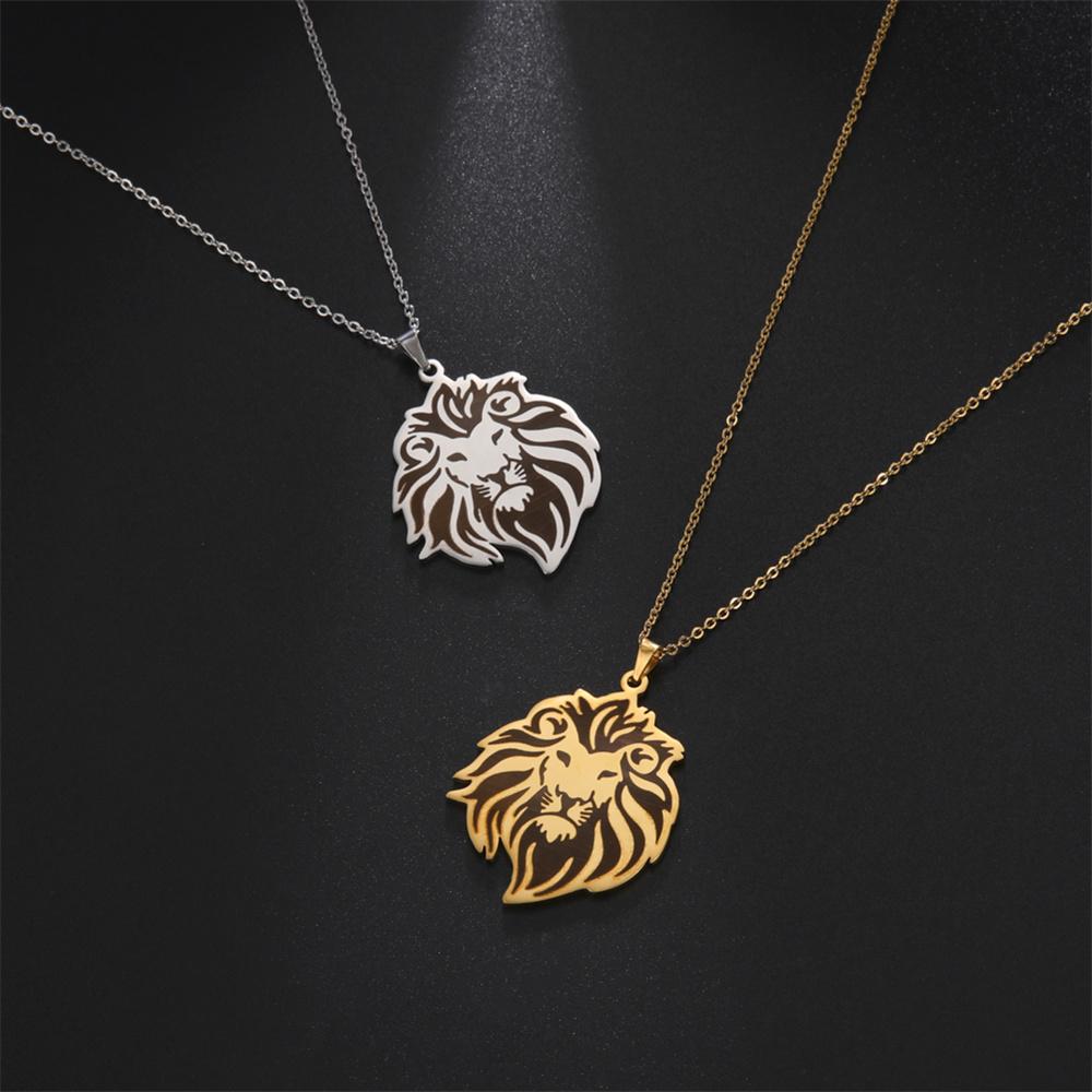 My Shape Punk Lion Head Pendant Necklace for Men WomenStainless Steel  Animals Necklace Choker Box Chain Fashion Jewelry Male