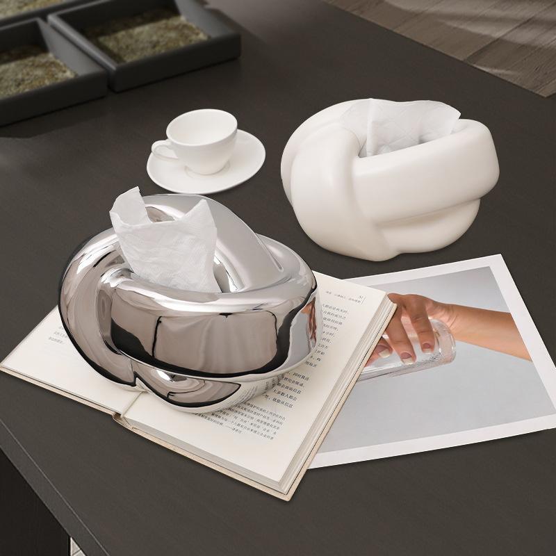 Cutie de șervețele de uz casnic, nod distractiv din ceramică, măsuță de cafea, modernă, abstractă, de birou, culoare cremă, cutie decorativă nordică pentru șervețele