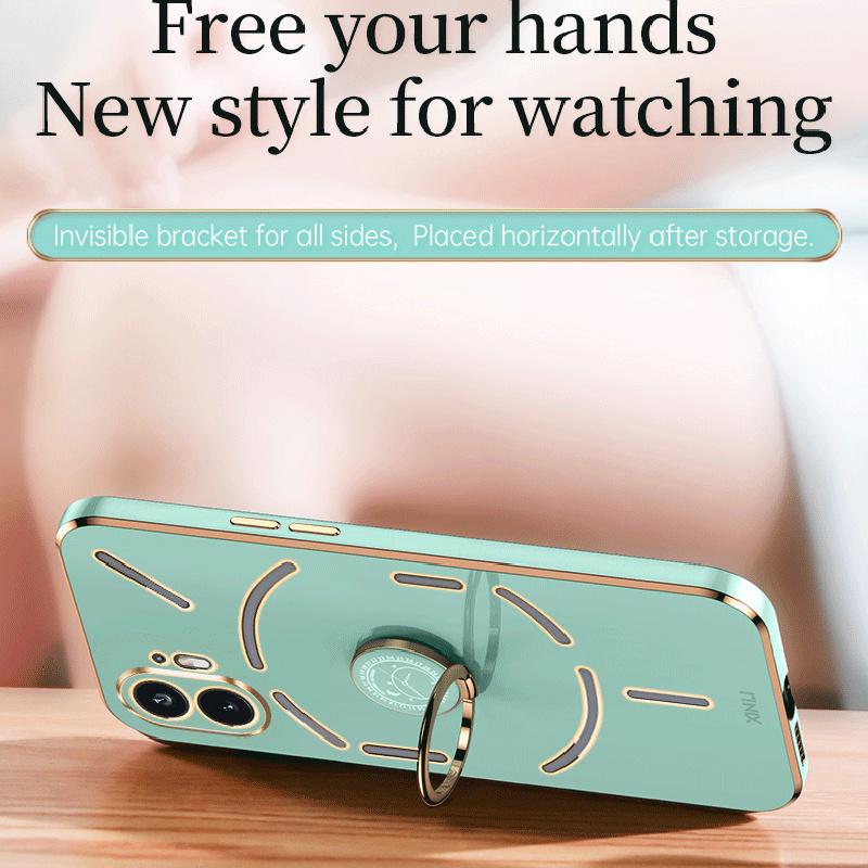 

XINLI For Nothing Phone (2) Electroplated Phone Case TPU Anti-drop Back Cover with Ring Kickstand Cyan