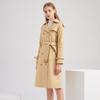 Womens Long Cotton Trench Coat With Waist Cinching Fit Classic Notched Collar Office Chic Outerwear