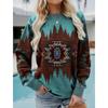 Bohemian Women's Autumn And Winter Round Neck Long Sleeved Fashions Retro Color Blocked Printed Sweatshirt Casual Top