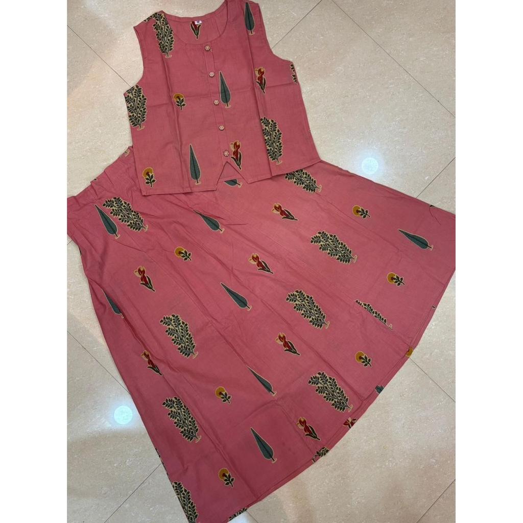 Women's Printed Cotton Top with Skirt Set Indian Bollywood Casual Wear Kurti Set