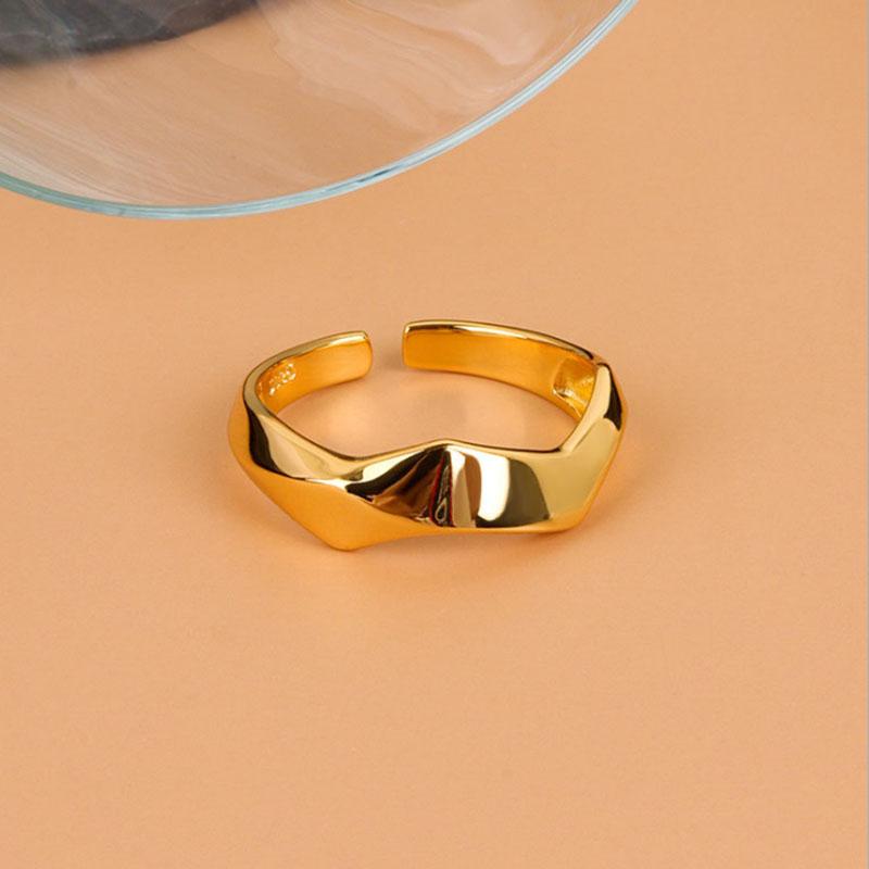 VENTFILLE 925 Silver Gold Color Open Ring for Women INS Niche Irregular Wave Sand Surface Wide Noodle Party Birthday Gift