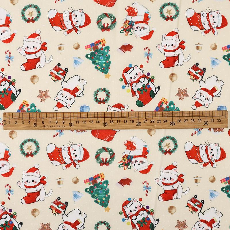 0.5m/1m/5m Cartoon Christmas Printed Fabric for Tablecloths, Curtains,Christmas Decorative Cloth, Handmade DIY Sewing Fabrics