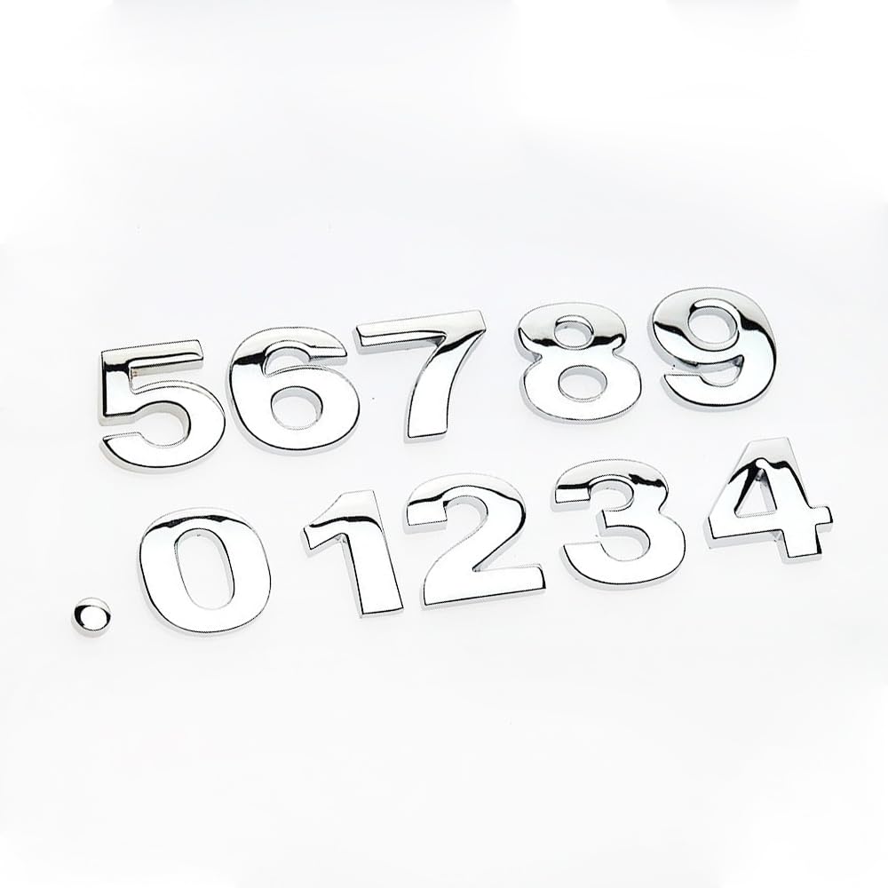 Srasakan 3D Car Emblem Sticker Decoration Dress Up Exterior Parts Letters Numbers Numbers Sign Stickers (Silver, 11 Pcs)