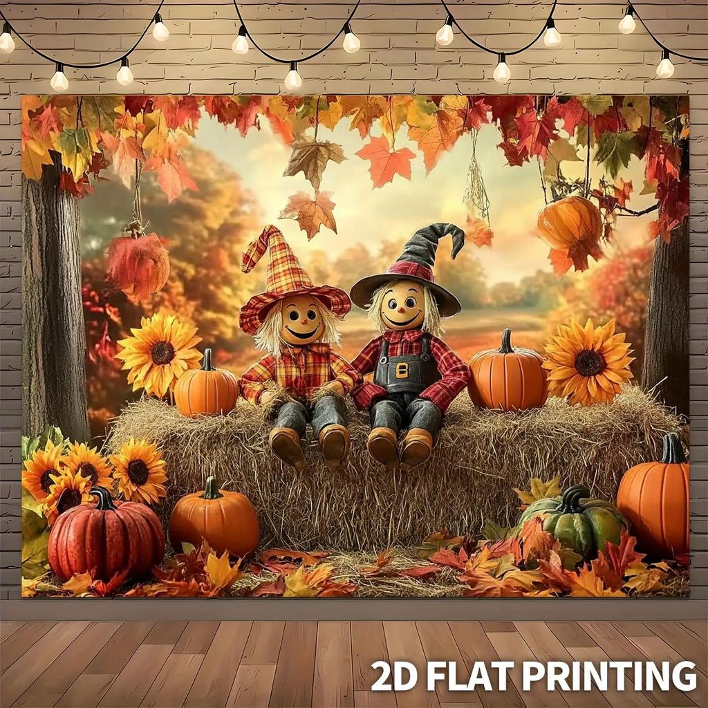 2D plane, 1 piece featuring the autumn scarecrow and pumpkin harvest theme background, suitable for living room and bedroom