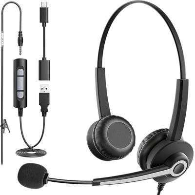 Wantek Headset USB Binaural with Noise Canceling Microphone Headset Suitable for Web Call Remote Home Work Professional Business Telecommunications