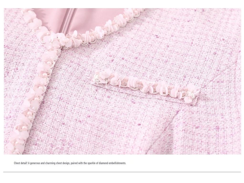 Elegant Spring Pink Beaded Dress - Faux Two-Piece Style