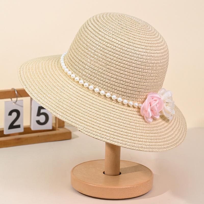 

Жемчужная шляпа от солнца, летняя женская милая шляпа из рафии, с изысканным видом, подчеркивающая маленькое лицо One Size