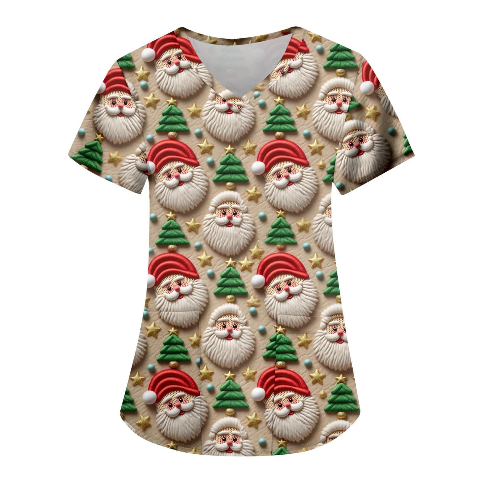 

Женская модная повседневная футболка с принтом на рождественскую тематику и карманом L