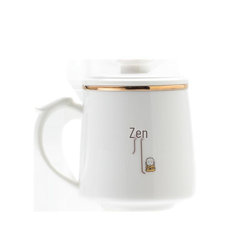 White Porcelain Office Tea Cup with Filter – Mutton Fat Design for Personal Use and Gift