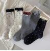 Women’s Cute Dotted Frilly Socks Soft Cotton Breathable Casual Fashion Preppy Style Long Socks Comfy Novelty Socks