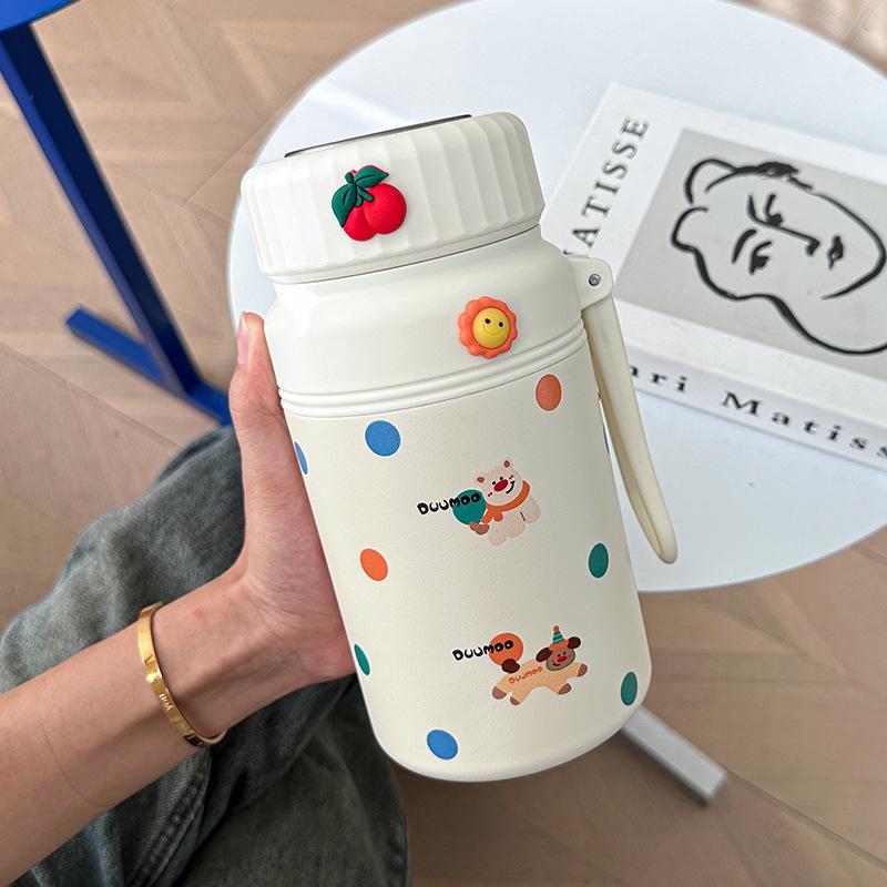 Söta Djur Termosflaska För Varma och Kalla Drycker Vakuumflaska Termisk Med Te-sil Utomhus Stor Fitness Resa Camping