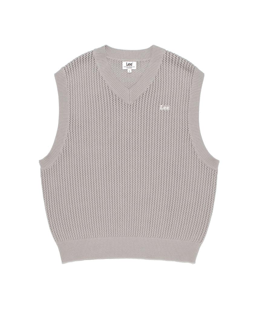 Lee V-Neck Scalloped Knit Vest Light Gray