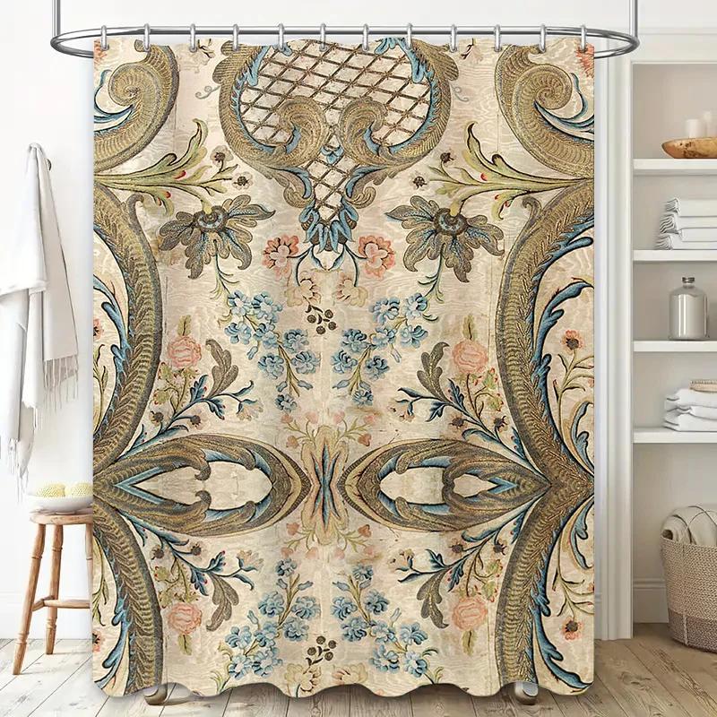 Classic Floral Shower Curtain Damask Print Bathroom Decor for Home Decoration in Bathrooms Kitchens