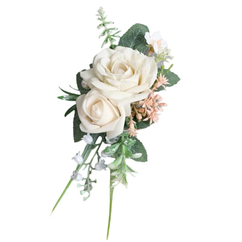 Handmade Flower Wristbands Wrist Flower Realistic Rose Boutonniere for Bridesmaid and Event Decoration Optional Color