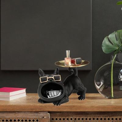 Bulldog Beeldje Sleutelhouder en Dienblad Kom Hars Sculptuur 11x6.7x7inch voor Entree Woonkamer