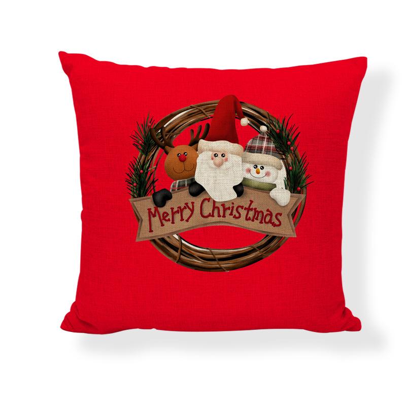 Red Series Santa Claus Pattern Throw Pillow Cover with Short Plush Print for Living Room Sofa Decoration Cushion Cover