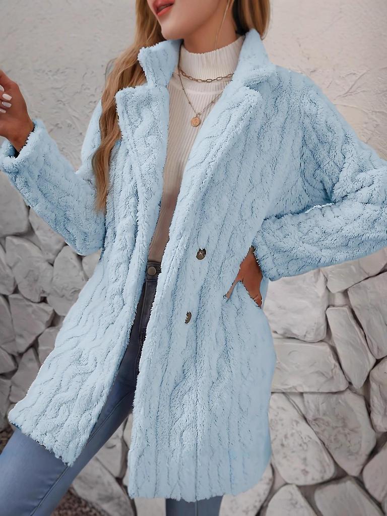 2024 Warm Wool Double-Breasted Plush Overcoat with Suit Collar - Comfortable European & American Style