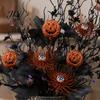 Spooky Party Decorations Halloween Artificial Branch with Pumpkin And Eyeball, Black Glitter Fake Twig Realistic Patterns Maple Leaves for Gothic Vase
