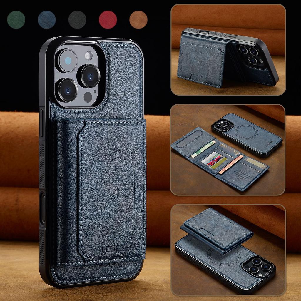 Compatible with iPhone 17 Pro magnetic card holder, 16 Plus protective case, 15 Max Apple two-in-one detachable phone case