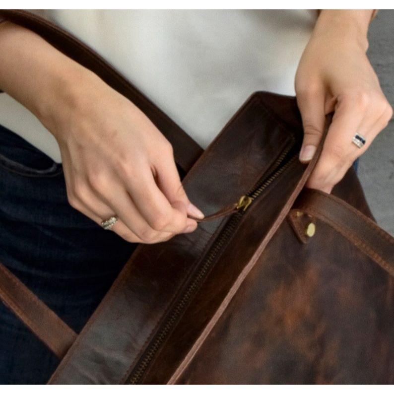 Brown leather tote bag for woman large work purse shopper bag handmade office bag gift for mothers day gift for mom girlfriend personalize