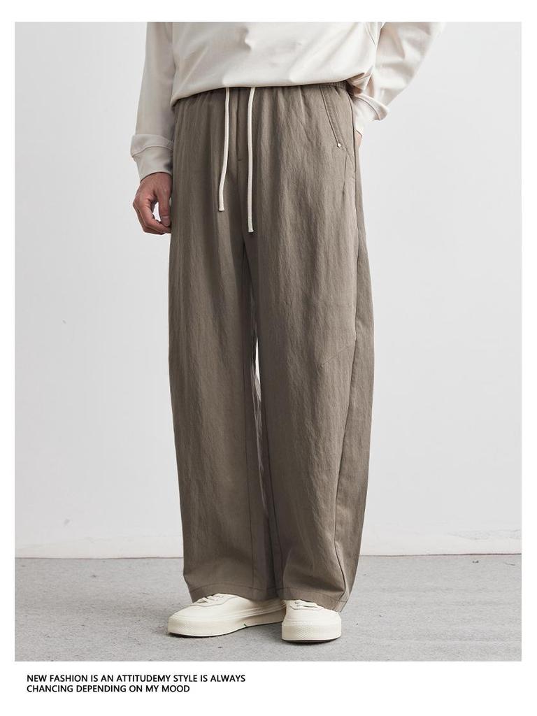 Men's Spring/Summer Loose Straight Leg Ice Silk Trousers - Wide Leg Tencel Drape Casual Pants