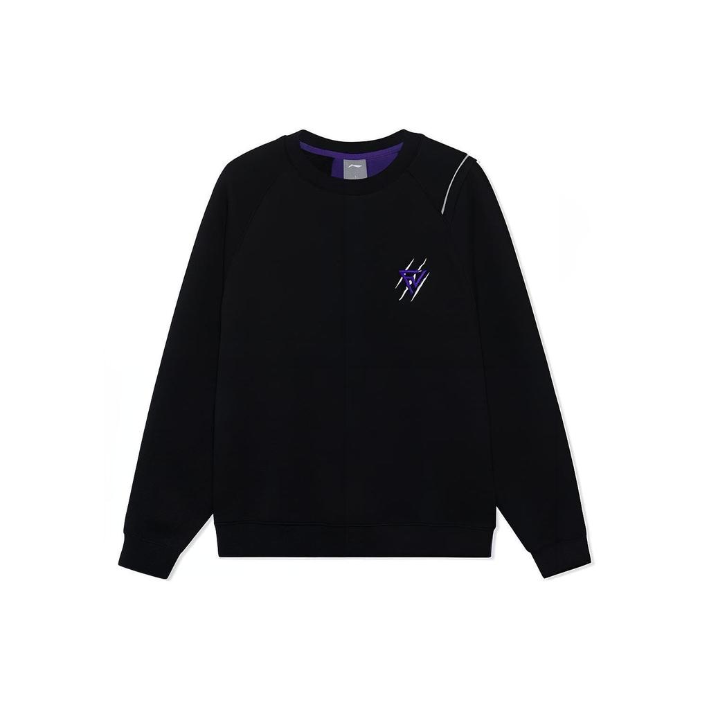 Li-Ning Professional Basketball Series Loose Plus Velvet Warm Splice Pullover Long Sleeve Sweatshirt Unisex Tops Black AWDRH51-1