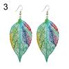 Ethnic Hollow Colorful Leaf Pendant Drop Women Statement Hook Earrings Jewelry