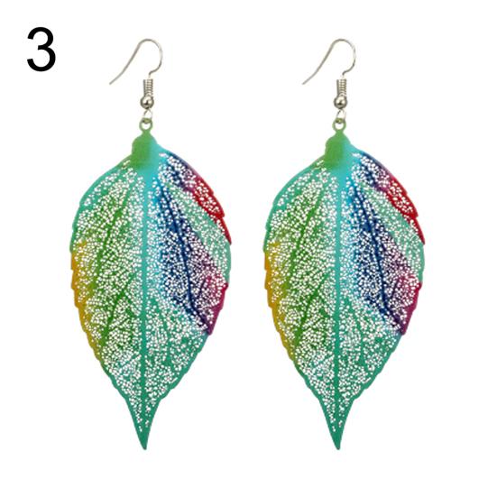 Ethnic Hollow Colorful Leaf Pendant Drop Women Statement Hook Earrings Jewelry