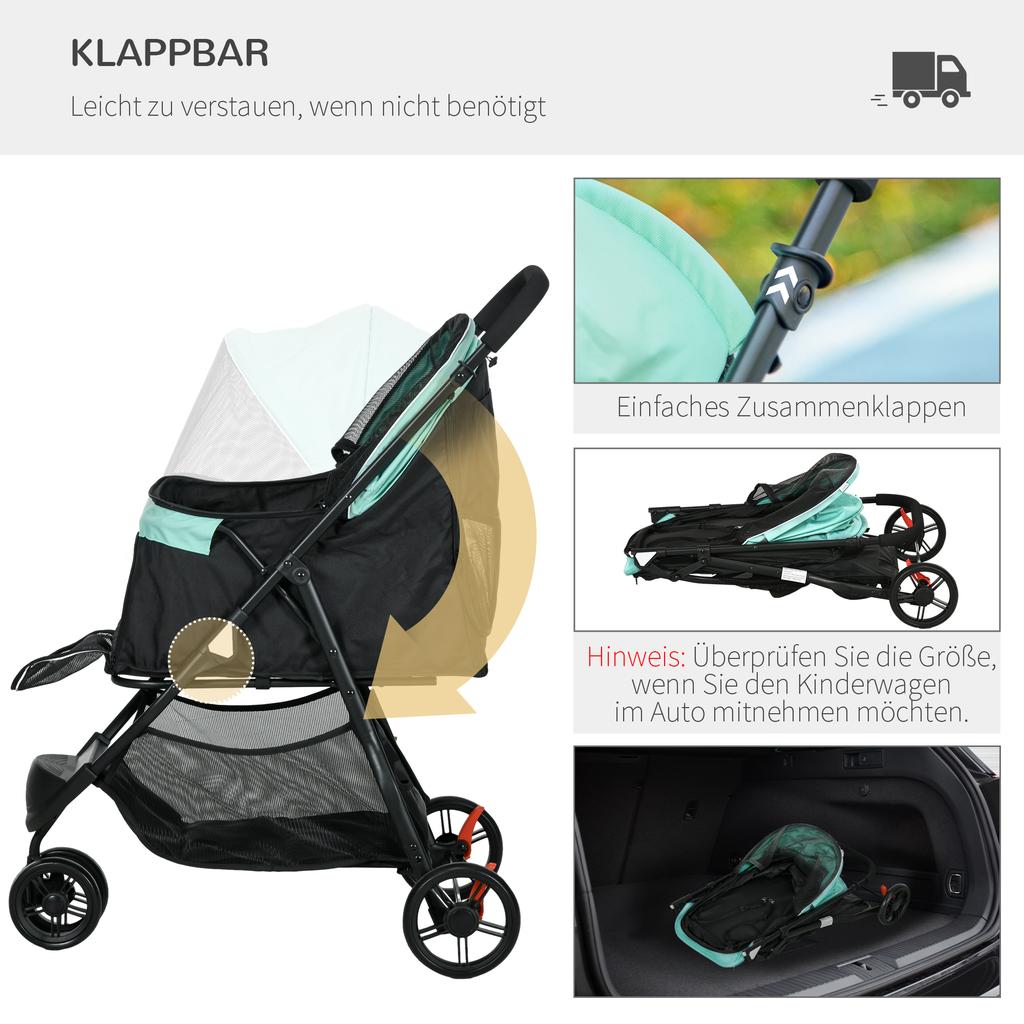 Foldable Pet Stroller w/ Rain Cover, for XS Dogs, S Dogs - Green
