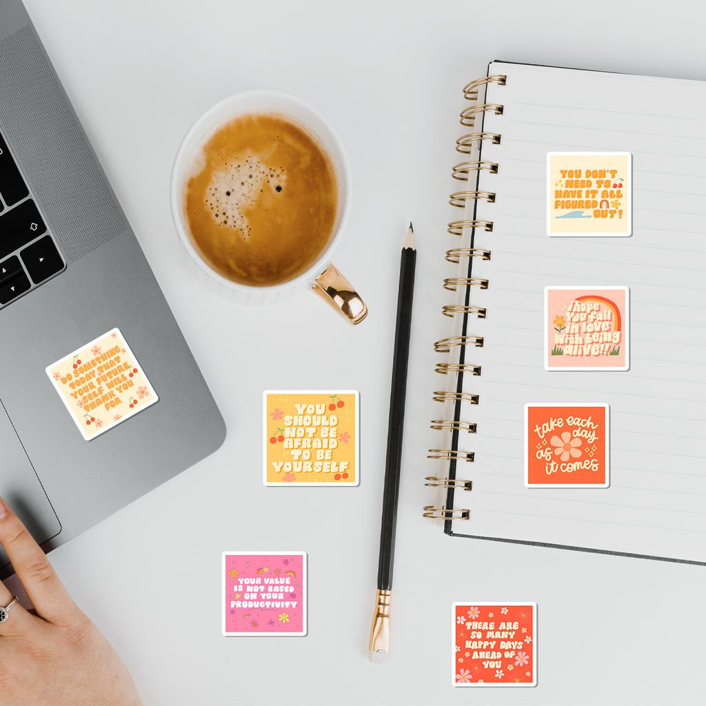 50 English Phrases Graffiti Stickers Creative Phrase Stickers Water Cup Mobile Phone Computer Waterproof Decorative Stickers