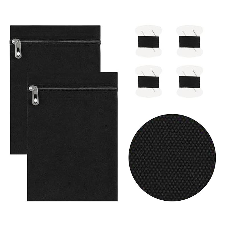 2Pcs Sewn In Invisible Pocket Zippered Canvas Fabric Concealed Storage Pocket for Coat Jackets Clothing Accessories