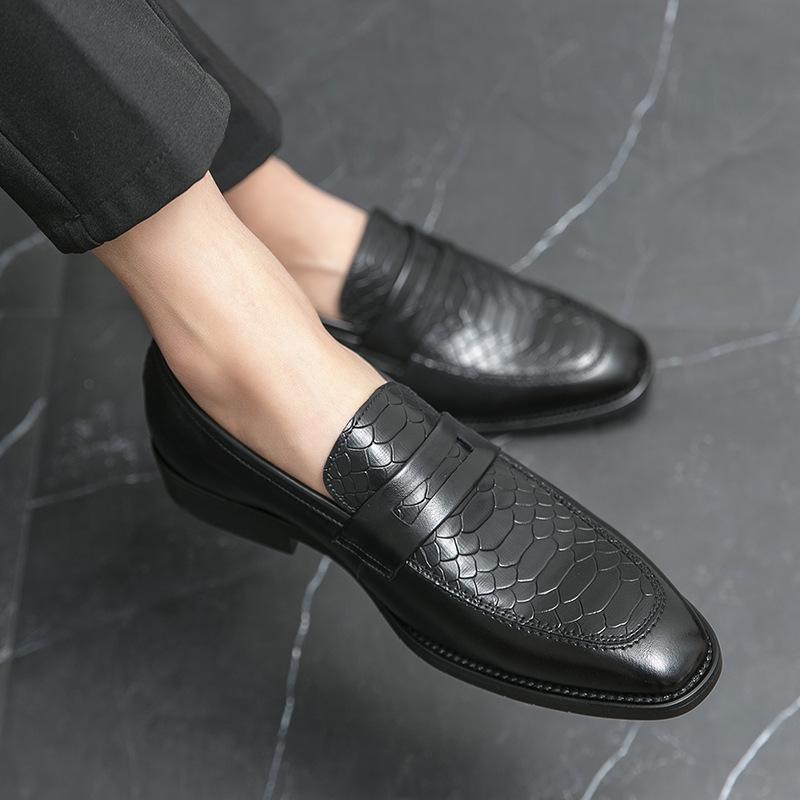 Men's Cross-Border Stylish Slip-On Leather Business Casual Shoes, Fashionable Black Wedding Loafers