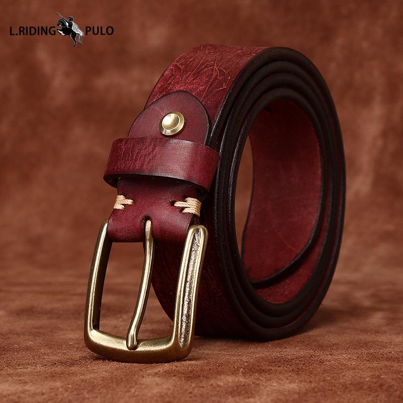 Personalized Carved Design Thickened Retro Genuine Leather Belt Men's First Layer Cowhide Casual Belt